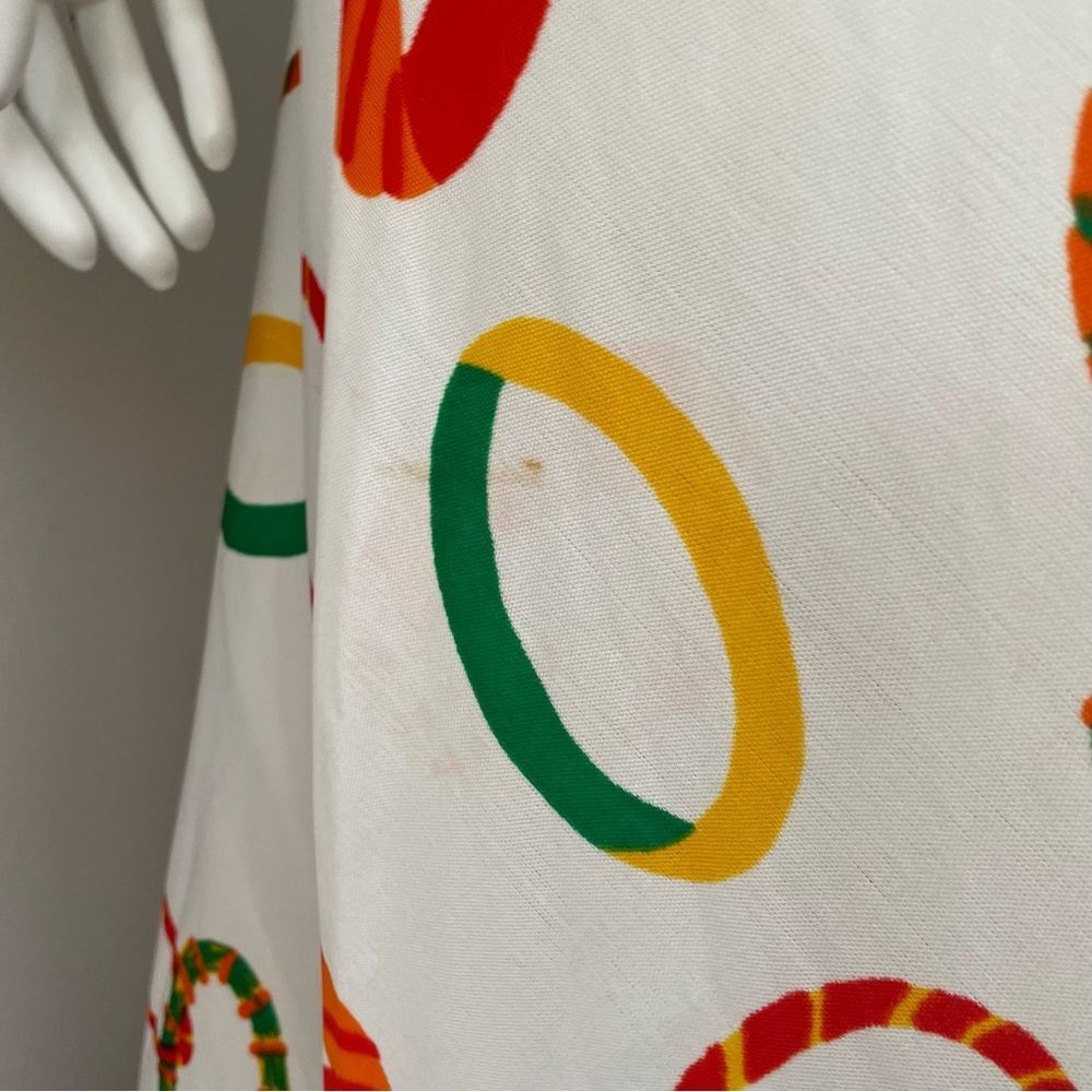VINTAGE 1960s 70s Knot Tie Front Halter Neck White Ring Print Maxi Dress - Picture 8 of 12